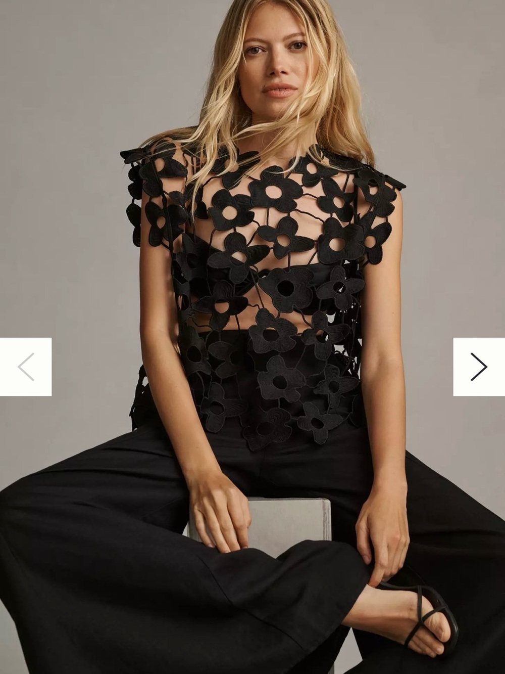 MAEVE Black Floral Appliqué Sleeveless Top